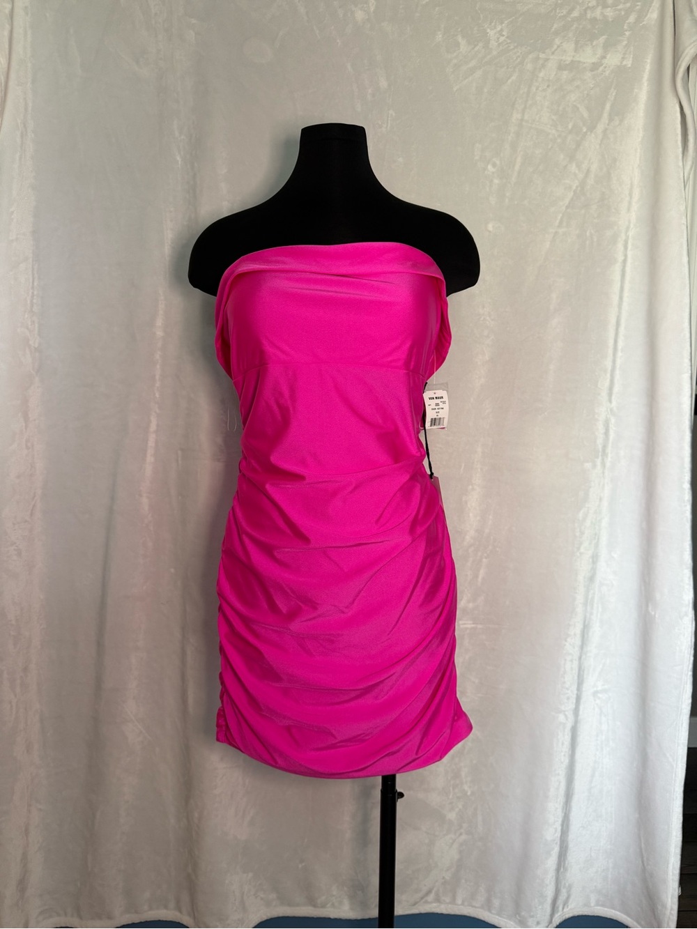 Strapless Ruched Mini Dress - Hot Pink XL